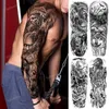 Tatuaje Transferencia Increíble tatuaje temporal hombres grandes manga de brazo completo tatuaje dios wolf luna dragón león rey tigre bosque diseños de tatuaje grande 240427