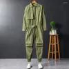 Herenbroeken lente en herfst overalls mannen jumpsuit revers revers lapje balktjes streetwear kleding lading hiphop zwarte groene broek