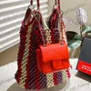 Mujer colorido de tejido de tweed para mujeres Bolsos de cadena de plata de gran capacidad 2in1 con cintura clásica mini colgajo rojo monedero 26x34cm