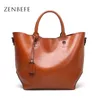 Bolsos de hombro Zenbefe Women Oil Wax Bolsos de cuero de cera Gran capacidad Totas Ganador Damas Diarias Vintage Vintage