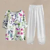 Women's Two Piece Pants Womens Round Neck Outfits Trendy Pants Suit Ladies Two Piece Set Half Slves Tracksuit 3D Flower Print T-Shirt Tops Sportwear Y240426