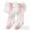 Lolita Baby Girls knitted socks sweet toddler kids lace gauze Bows 3/4 knee high princess sox infant cotton breathable legs Z7893