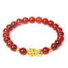 Beaded Feng Shui Stone Bead Bracelet Pink Cat Eyeball Pixiu Wealth Lucky Mens Jewelry Gift