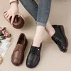 Casual Shoes Top Layer Cowhide Autumn Retro Flat Lace-up Soft Sole Comfortable Women Leather Sneakers Tide
