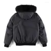 Mens Down High Quality Real Fur Winter Mens Mooses Ballistic Bomber Parka Jackets Warm Outwear Coat Windproof Short