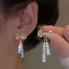 Dangle Chandelier Shiny Crystal Zircon Bowknot Drop Earrings for Women New Korean Gold Color Rhinestone Temperament Earrings Wedding Jewelry Party