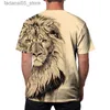 T-shirts masculins 2023 Summer Mens Animal Lion 3d Fashion Colaire à manches courtes décontractées Micro Elastic Sports Fitness Shirt Q240426