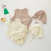 Наборы одежды 2024 Летняя детская одежда наборы вышивки девушек и бламмеров милые шляпы 3 ПК для малышей костюмы H240426