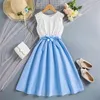 Girl Dresses 2024 Summer Children's Lace Patchwork Sleeveless Dress 7-12 Year Old Girls Elegant Party For Kids Clothes
