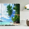 Shower Curtains Sunny Beach Palm Tree Seaside Scenery Fabric Shower Curtain Waterproof Polyester Bath Curtains for Bathroom Decorate