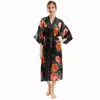 Etnische kleding vrouwen bruiloft gewaad kimono nachthemd voortreffelijke print bloem zacht satijn losse casual elegante slaapkleding vrouwelijk Japans