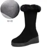 Boots High Women Warm Plexhide Ladies Long Confortable Winter Female Wedge Algody Cotton Shoes Mid-Calf Fur Zapatos Mujer