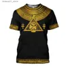 Herren-T-Shirts 3D Ägyptische Pharao gedruckt T-Shirt Sommer Casual Retro T-Shirts Eye of Horus Herren Mode übergroße Kurzarm-Tops Q240426