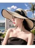 Wide Brim Hats Bucket Hats Summer str hat bow ribbon large bridmed hat womens bohemian style navy blue sun protection color tone elegant and fashionable J240425