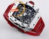 BBR 35-01 RMUL3 MEKANISK HAND WIDD MENS Titta på White Ntpt Carbon Fiber Case Skeleton Dial Red Natural Rubber Strap Super Edition Sport TrustyTime001 Wristwatch