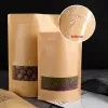 Bags 50pcs Zip Lock Food Bags Kraft Paper Window Bag Stand up Gift Dried Food Fruit Tea packaging Pouches Zipper Self Sealing Bags