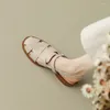 Lässige Schuhe Phoentin Rom Sandalen für Frauen 2024 Runde Zeh Deep Mund Slingback Hollow Design Retro Low Heels Ladies Ft3486