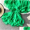 Kvinnor stickar tees toppar sommar ny kvinnlig snedstreck fjäril ärmhylsa ruffles chiffon skjortor kvinnor eleganta midja blusar chic skjorta 202 dhd4u