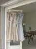 Abiti casual abiti da chic grigio donna con cintura 2024 abiti da eleganza a petto singolo estivo