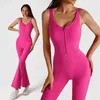 Suits-survêtements Nclagen Womens One Piece Yoga Set Pladed Zipper Sports Jumpsuit Gym Exercice Bell Bottom One Piece Fitness Siamois Sportswear 240424