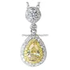 Pendanthalsband super deal lyxsmycken 925 Sterling Sier Yellow Topaz Cz Diamond Water Drop Pear Cut Zircon Women clavicle Neck DHY8s