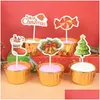 Autres fournitures de fête d'événement 24 / 48pcs Cartoon Gâteau de Noël Topper Santa Claus Tree Cupcake pour la décoration an