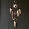 Figurines décoratines Catcher de rêve Grand cerceau marron triple anneaux de fer Décoration de plumes faites à la main pour la chambre à la maison avec conque