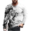 T-shirts voor heren heren vintage print t-shirt 3D tijger Lion Shirt dier lange mouw los