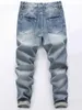 Heren jeans heren recht stretch gratis katoen casual mode denim broek gescheurd en gebleekte jeansl2404