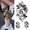 Tattoo Transfer Black 3D Rose Temporäres Tattoo für Frauen Mädchen Erwachsene Pfingstrose Dahlia Blume Tattoos Aufkleber Schwarz Flora Glory Geometrische Arm Tatoos 240426