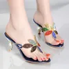Slippers Women Summer Shoes Thin Heels Pantofle Heeled Mules Med Glitter Slides Fashion Rubber Flip Flops 2024 High Jelly Luxury
