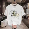 メンズTシャツデザイナー2024夏の新しい短袖TシャツプリントゴールドH馬潮brandクールロングステープルコットンローキーラグジュアリー8U4I