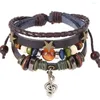 Bracelets de charme boho hippie design de madeira de madeira pulseira de pulseira preta marrom couro de metal star note para jóias unissex
