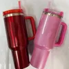 Vinterrosa H2.0 40oz muggar Cosmo Pink Parade Tumblers Car Cups Rostfritt stål Target Red Flamingo Coffee Valentine's Day Gift Sparkle