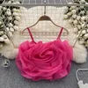 Vakantiestijl Organza driedimensionale bloemen Suspener Vest Dames Zomer Nieuwe stijlvolle en veelzijdige korte top