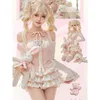 Casual jurken kawaii y2k dames 3 stuks sets zoete sexy slanke shirts roze veter tops mini tutu rokken elegante lolita outfits 2024