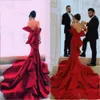 2020 Mermaid Satin Red Charming Evening Gowns Off the Shoulder Arabic Ruched Ruffles Plus Long Prom Dresses vestidos de fiesta