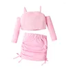 Clothing Sets Little Kid Girl Skirt Outfit 2Pcs Summer Clothes Set Cold Shoulder Long Sleeve Crop Tops With Mini Suits