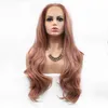 Pink Big Wavy Mixed Color Front Spets Wig Chemical Fiber Högtemperaturtråd Spetsen Kemisk fiber Peruk Kvinnor Långt hår Huvudbonader Curly Hair