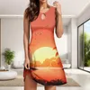 Casual Dresses Summer Bohemian Printed Tank Dress for Women O-Neck ärmlös knälängd Fashion Ladies A-Line Female Holiday