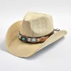 Breda randen hattar hink hattar nytt papper västerländsk cowboy hatt för män kvinnor sommar strand sol hattar cowgirl jazz hatt sombrero hombre y240425