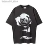 Men's T-Shirts Sunfade White Rose Split Printed T-shirt Mens and Womens Retro Short sleeved High Quality Top Q240425