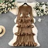 Casual Dresses Miyake Multi-Layer Cascading Pleated Dress Women O Neck Long Sleeve Solid Color Ruffles Cake Belt Female Party Clothing