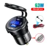 Plugs Aluminium Quick Charge 3.0 och PD Type C Dual USB Car Charger Socket 12V/24V 63W Dual USB Motorcykeluttag Power Outlet Charge Charge