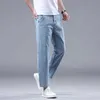 Jeans maschile New Summer 95% puro cotone dritto sottile sottile jeans classico elastico tessuto morbido in tessuto azzurro jeans long lunghezza maschile jeansl2404