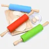 2024 S M Silicone Rolling Pin Non-Stick Pastry Dough Flour Roller Wooden Handle Pizza Pasta Roller Kitchen Pastry Baking Toolfor non-stick pastry roller