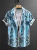 Men's Casual Shirts Summer Coconut Tree Mens Palm Graphics Shirt Summer Aloha Shirt Casual Turndown Short Sleeve Stretch Fabric Shirt Harajuku 240424