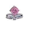 Cluster Rings Spring Qiaoer 925 Серебряное серебро 8 мм Radian Cut Pink Diamond Gemstone Crown Женщины Женщины для свадебного подарка