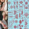 Tatuagem Transferência de tatuagem 12pcs Maroon Henna Tattoo Stickers Tatuagens temporárias à prova d'água para o corpo da mão mehndi Tatoo falso para mulheres conjunto de tatuagens de flores 240426