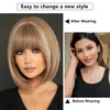 hair Wig womens bangs tea straight brown highlights dyed rice fashionable short hood with inner buckle Bob wig